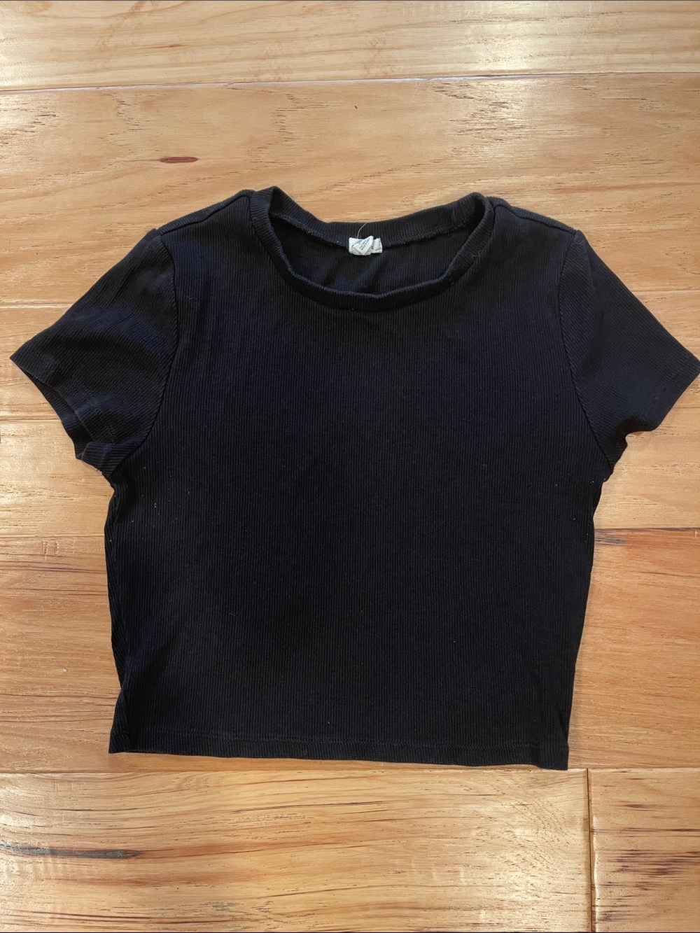 Garage Black Ribbed Short Sleeve Crop Top